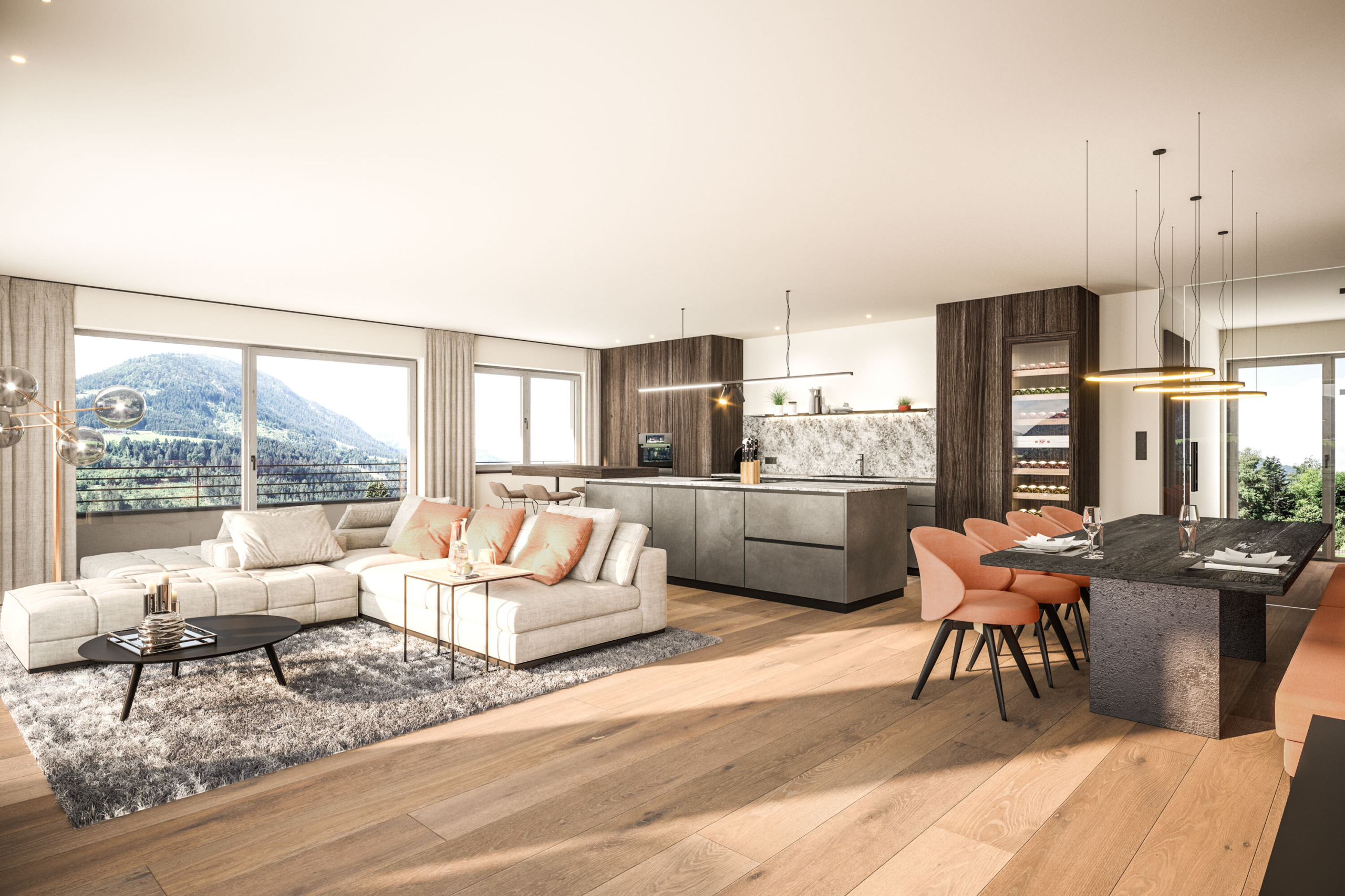 Visualisierung Wohnraum mit Küche Visualisierung Wohnraum mit Küche