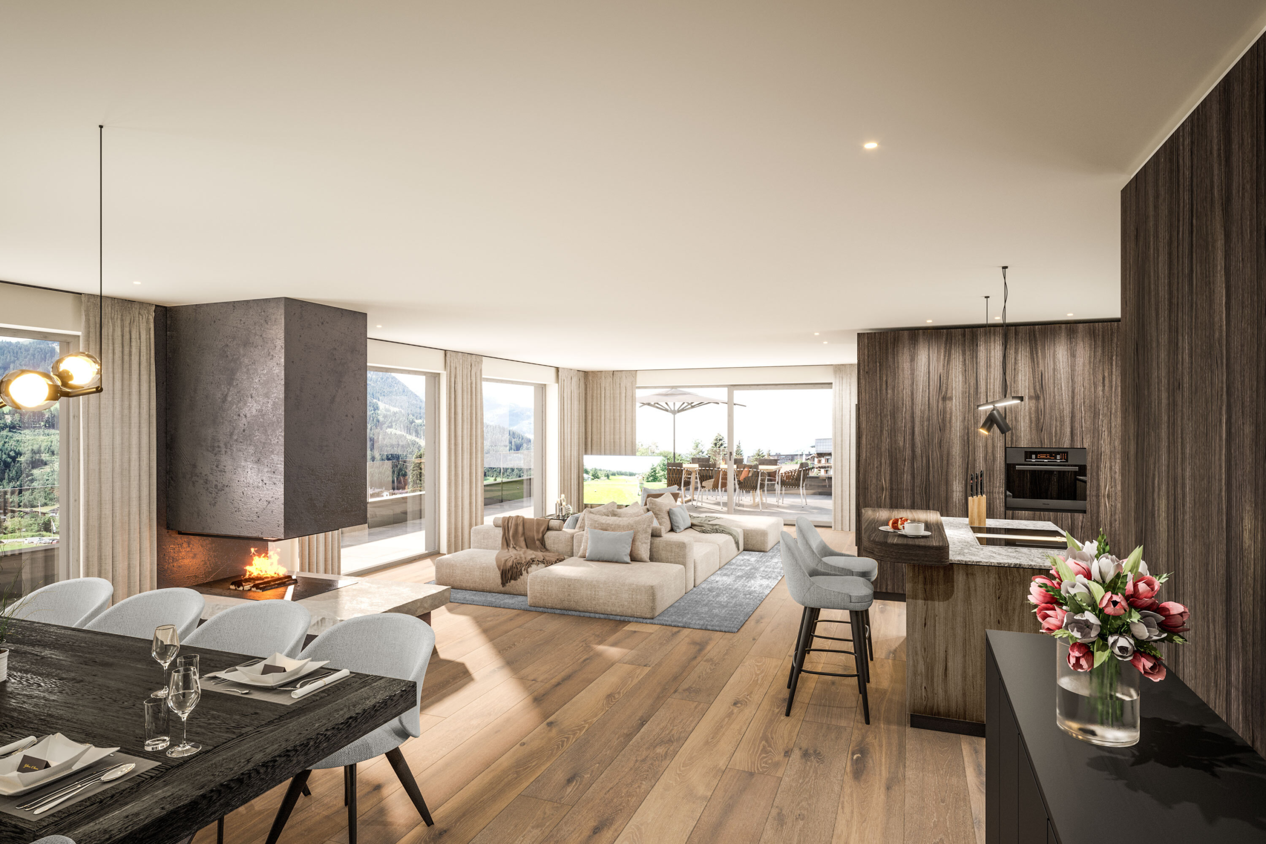 Wohnraum mit Kamin Wohnraum mit Kamin